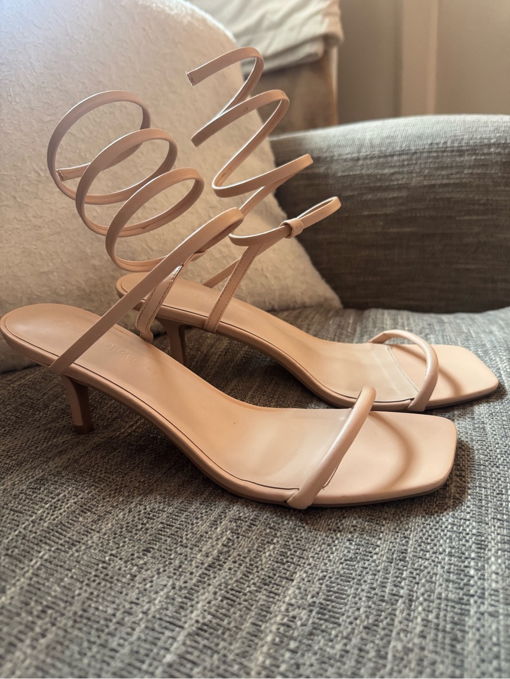 Wild Diva Nude Pink Spiral Ankle Tie Heels